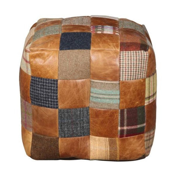 Vintage Leather Harris Tweed & Moon Wool Patchwork Square Bean Bag