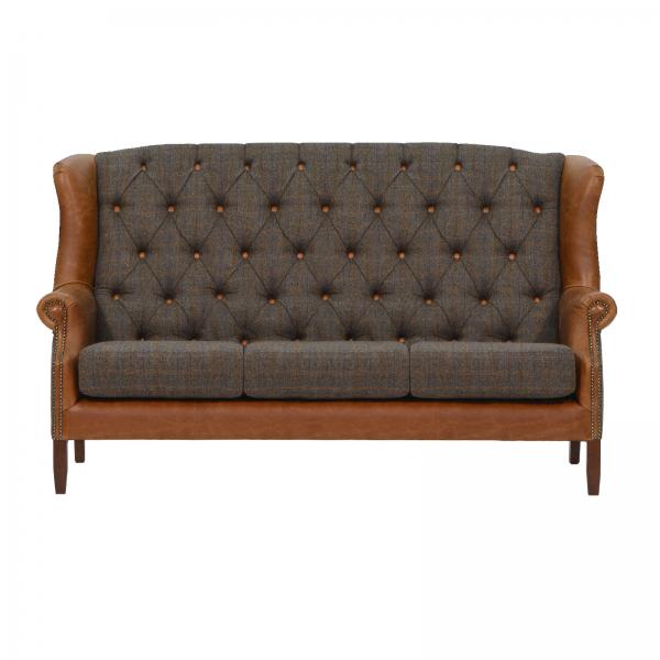 Morris Vintage Leather & Harris Tweed Wing Back Sofa Collection ...
