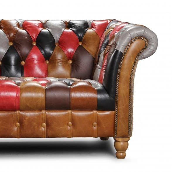 Alderley Vintage Leather & Harris Tweed Patchwork Chesterfield Sofa ...