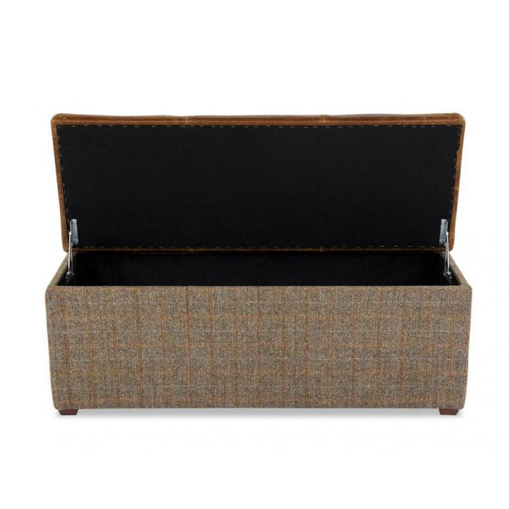 Vintage Leather & Harris Tweed Storage Bench - Various Option - The Furniture Mega Store 