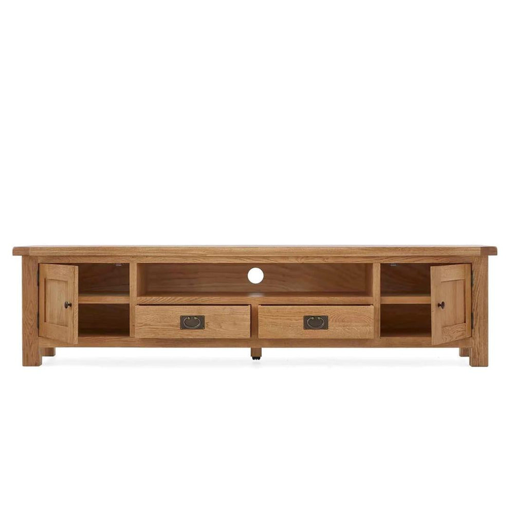 Sailsbury Solid Oak Extra Large Low Line TV Unit - 200cm - The Furniture Mega Store 