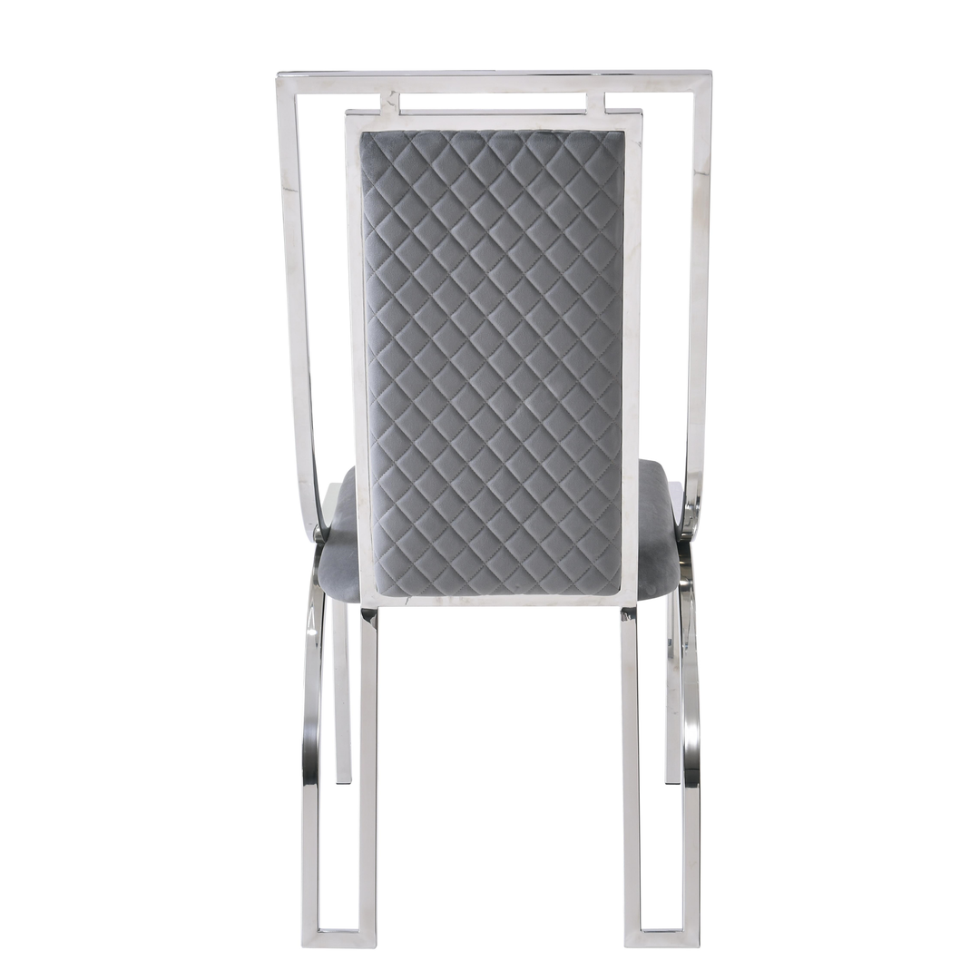 Windsor Grey Velvet & Silver Dining Chairs - Set Of 2 - The Furniture Mega Store 