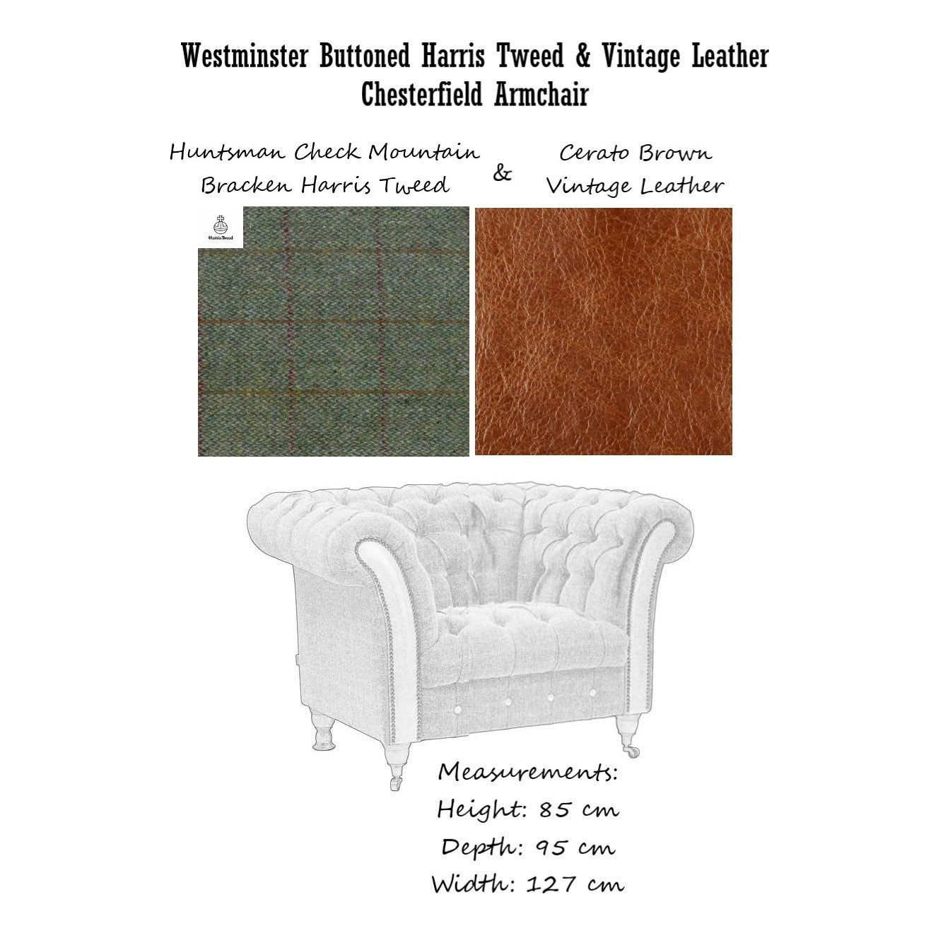 Westminster Buttoned Harris Tweed & Vintage Leather Chesterfield Chair ...