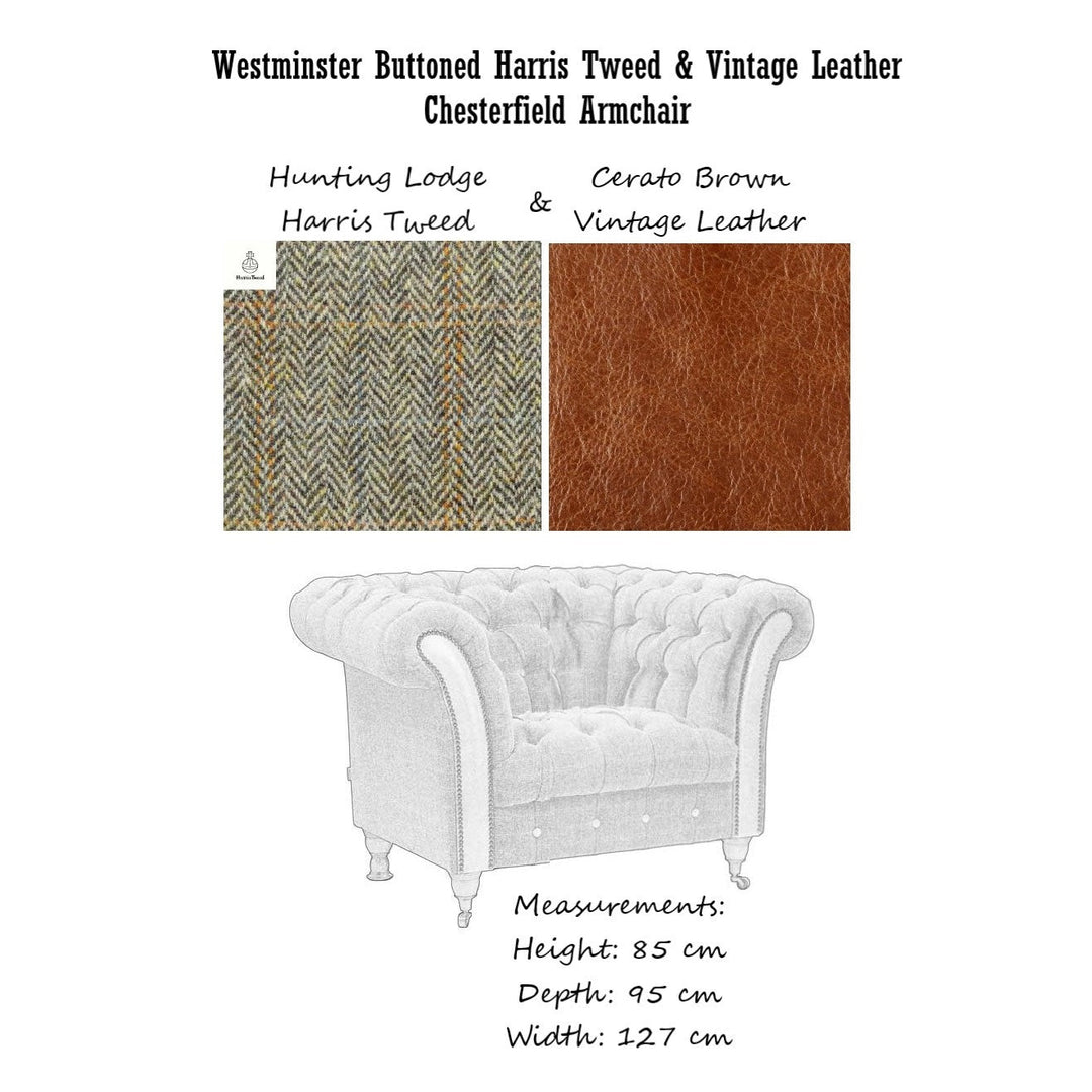 Westminster Buttoned Harris Tweed & Vintage Leather Chesterfield Chair ...